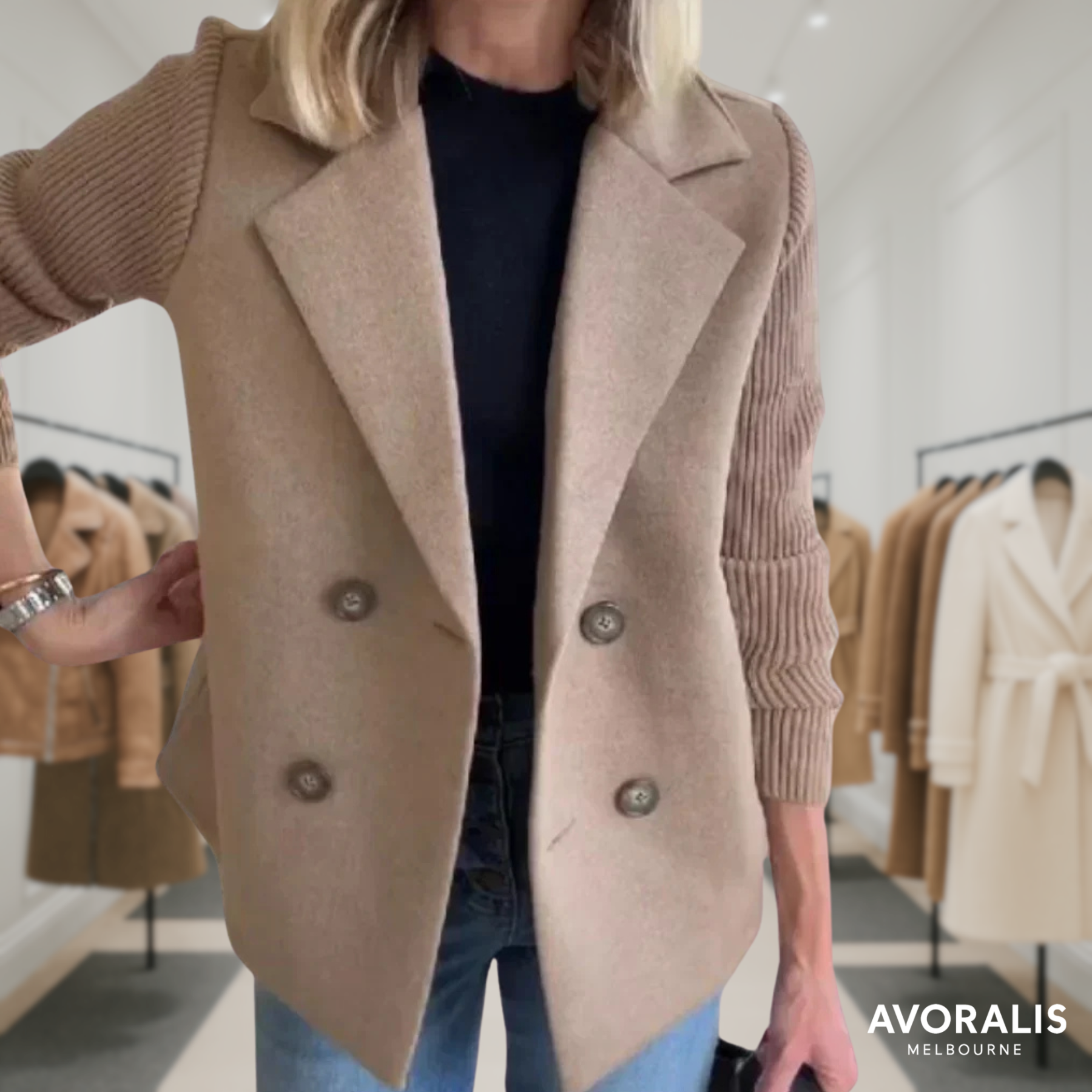 Harper | Button patchwork sleeves casual coat