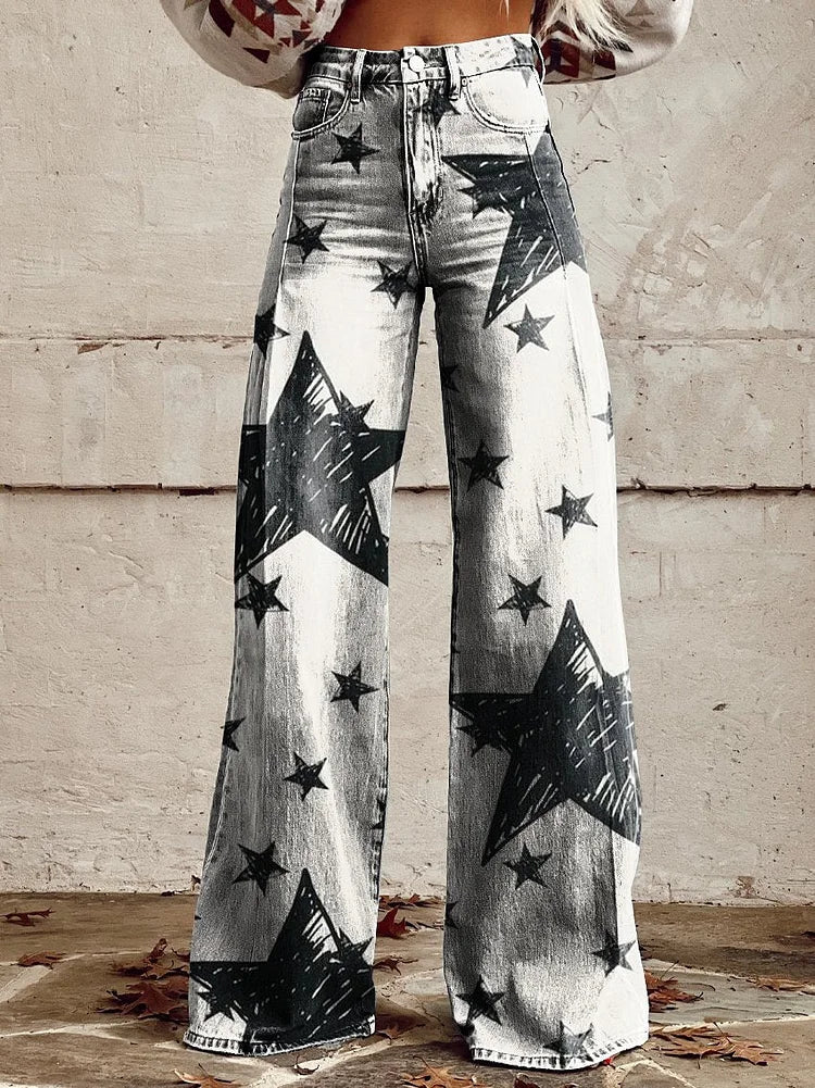 Lucy - Casual High-Waisted Vintage Gradient Wide-Leg Jeans