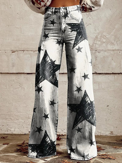 Lucy - Casual High-Waisted Vintage Gradient Wide-Leg Jeans