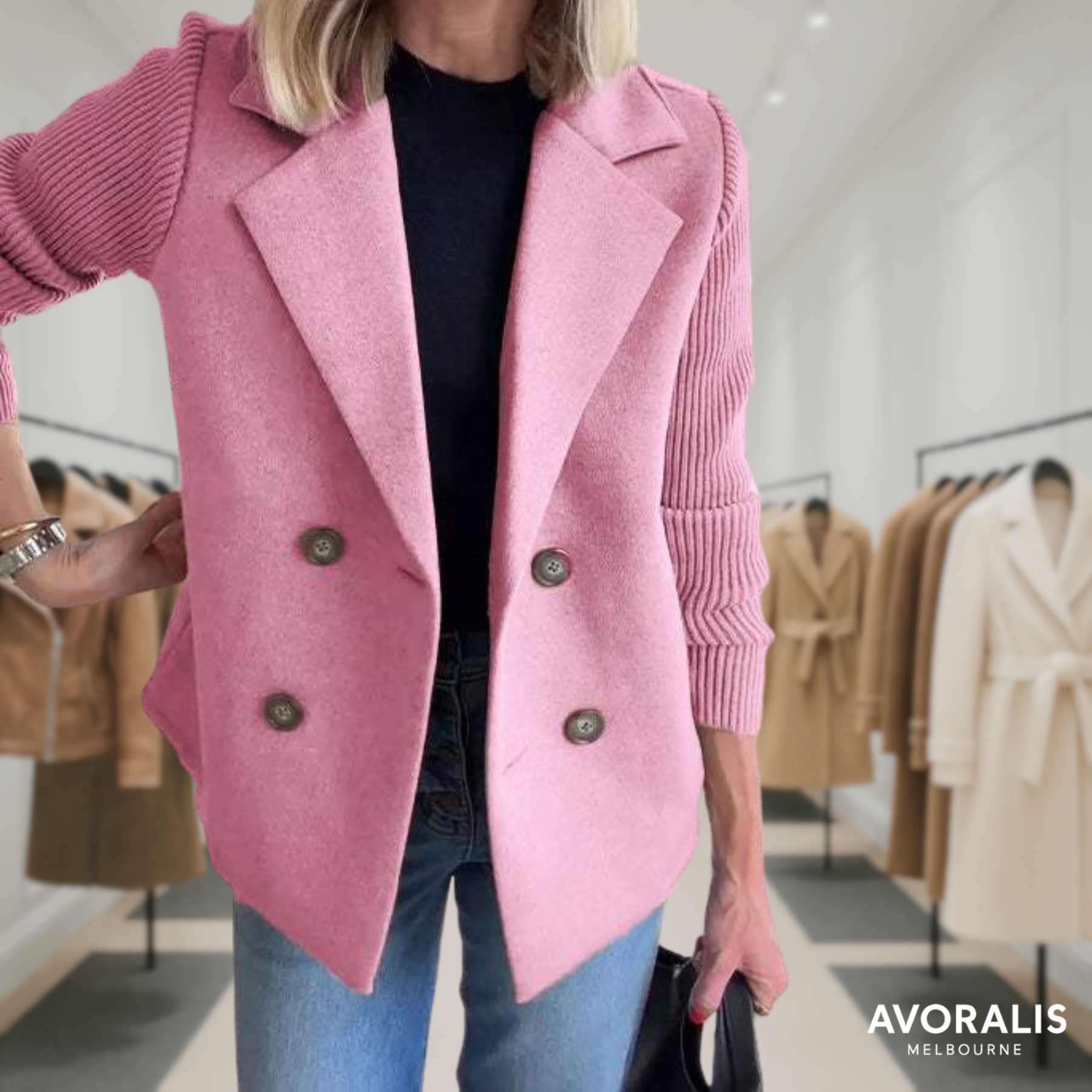 Harper | Button patchwork sleeves casual coat