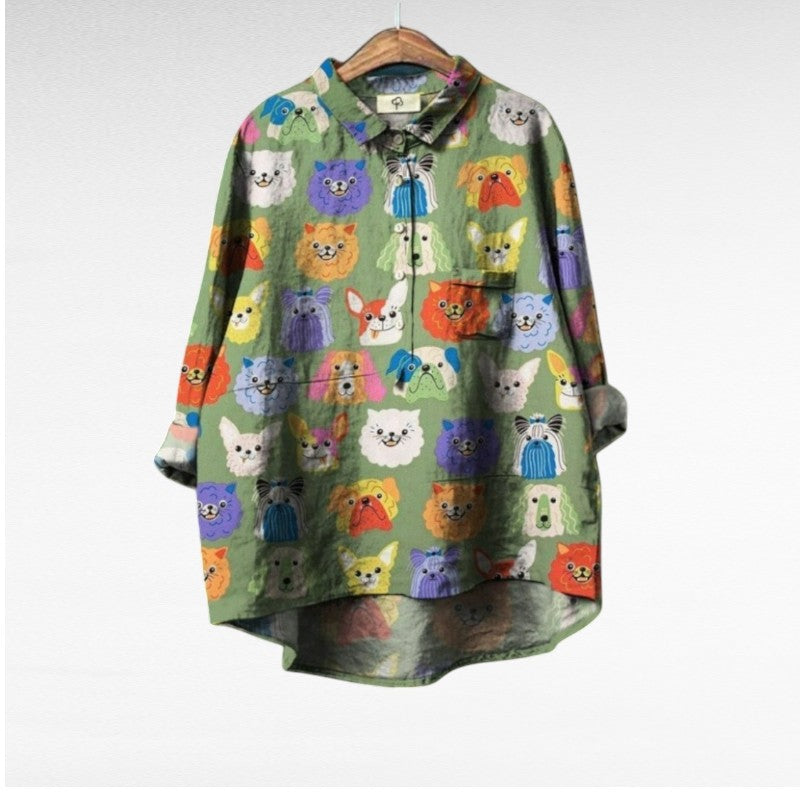 Matilda | Vintage Dog Print Blouse