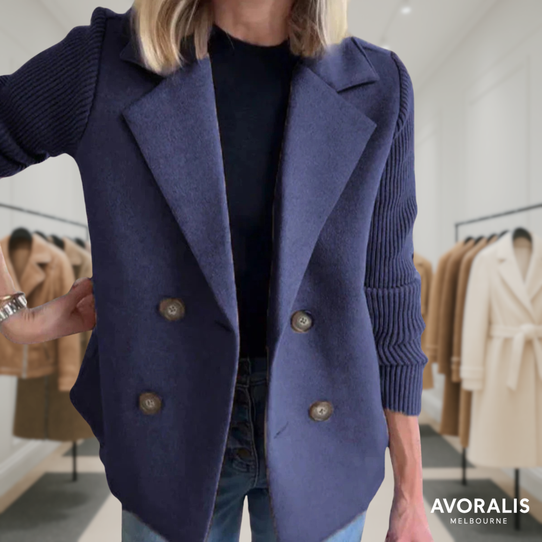 Harper | Button patchwork sleeves casual coat