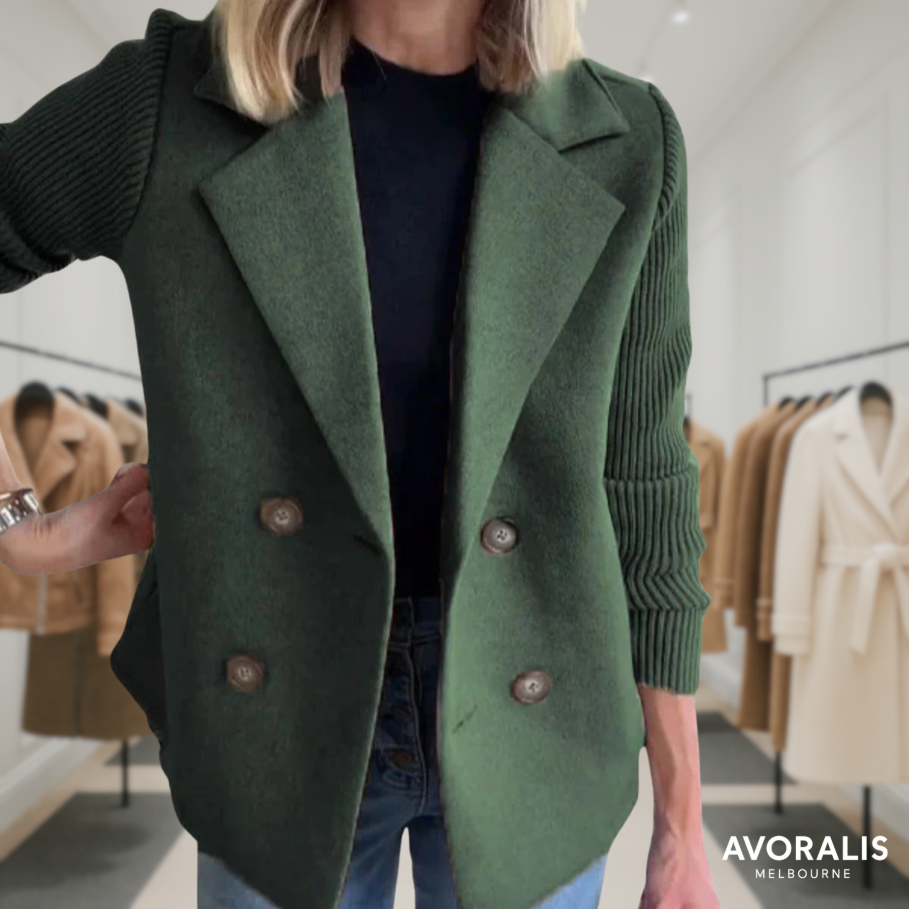 Harper | Button patchwork sleeves casual coat