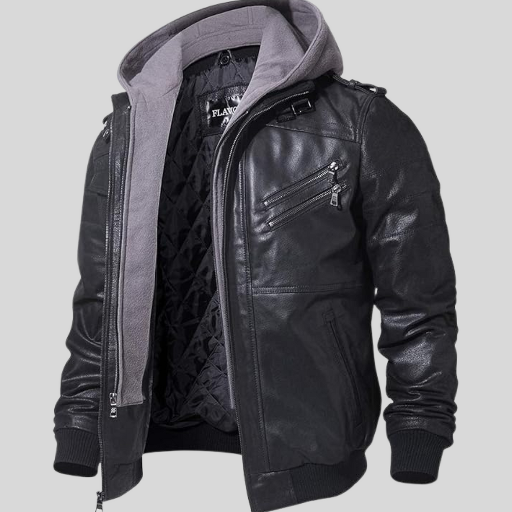 FLAVOR HOLLYWOOD™ | LEATHER JACKET WITH REMOVABLE HOOD