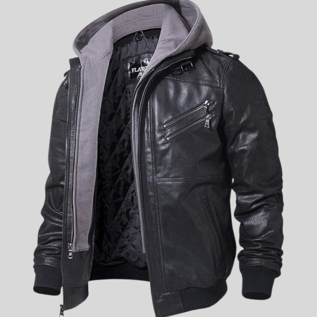 FLAVOR HOLLYWOOD™ | LEATHER JACKET WITH REMOVABLE HOOD