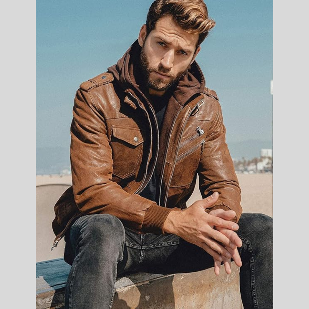 FLAVOR HOLLYWOOD™ | LEATHER JACKET WITH REMOVABLE HOOD