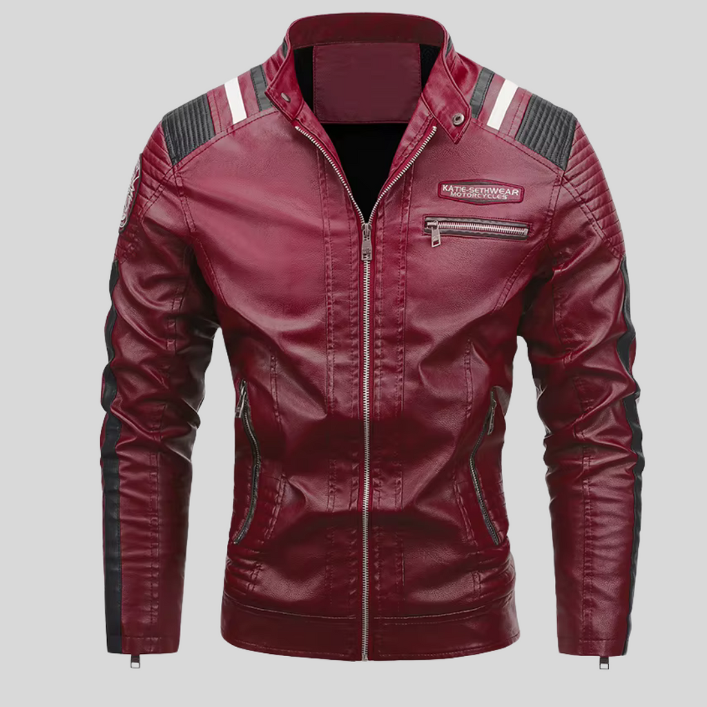 BARESI™ | BURGUNDY MOTORCYCLE JACKET