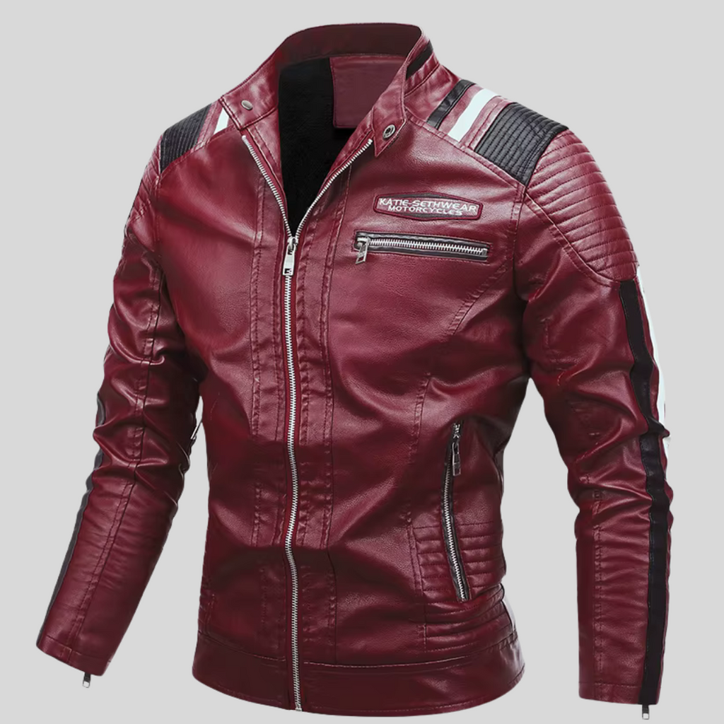 BARESI™ | BURGUNDY MOTORCYCLE JACKET