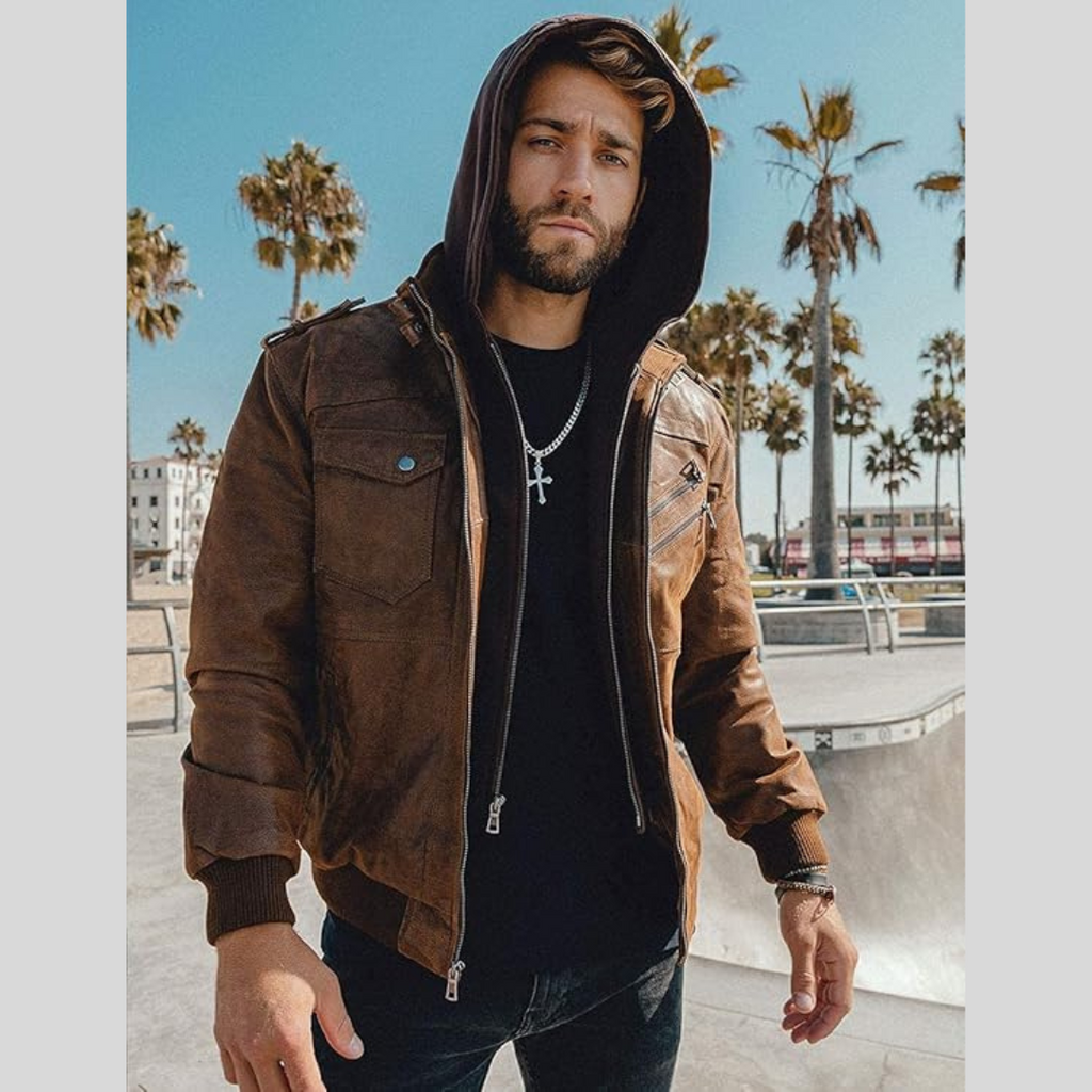 FLAVOR HOLLYWOOD™ | LEATHER JACKET WITH REMOVABLE HOOD