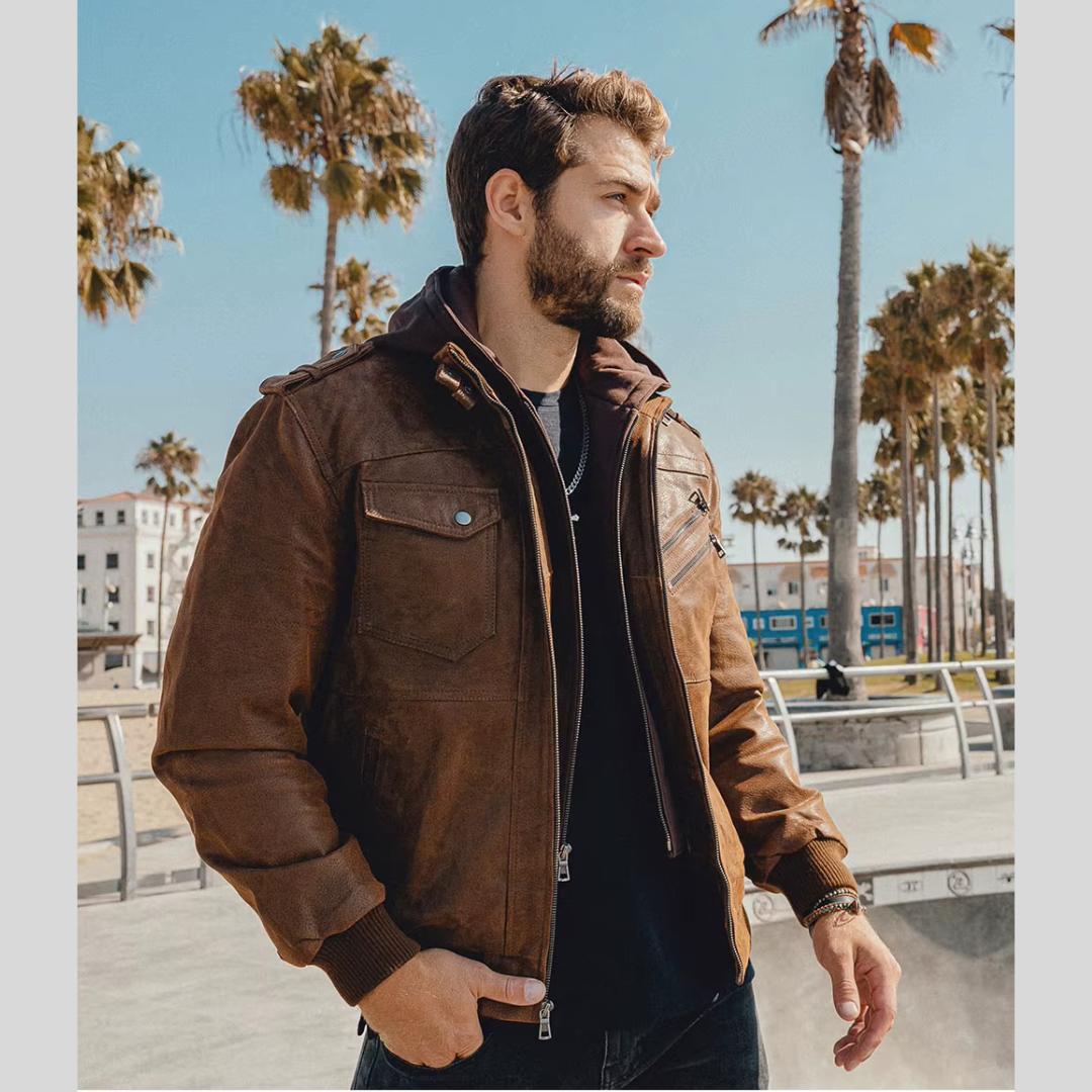 FLAVOR HOLLYWOOD™ | LEATHER JACKET WITH REMOVABLE HOOD