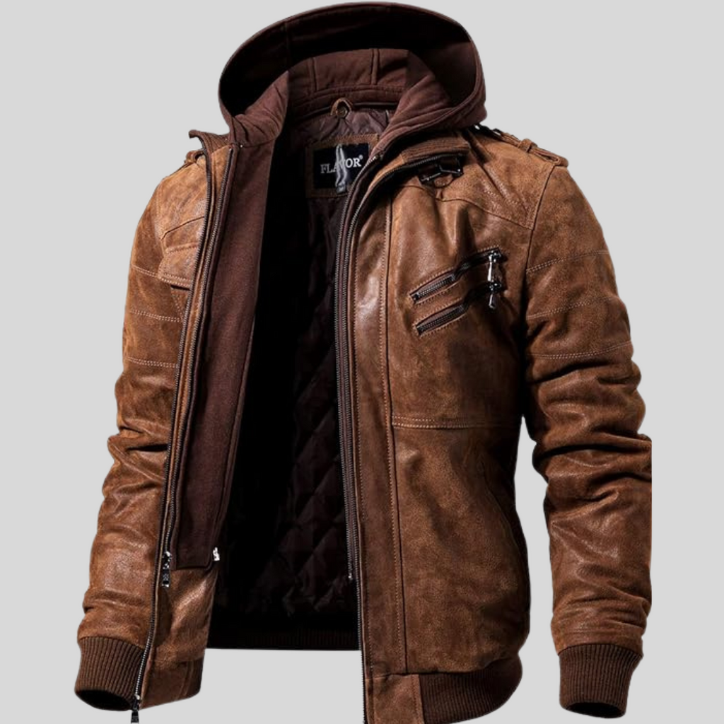 FLAVOR HOLLYWOOD™ | LEATHER JACKET WITH REMOVABLE HOOD