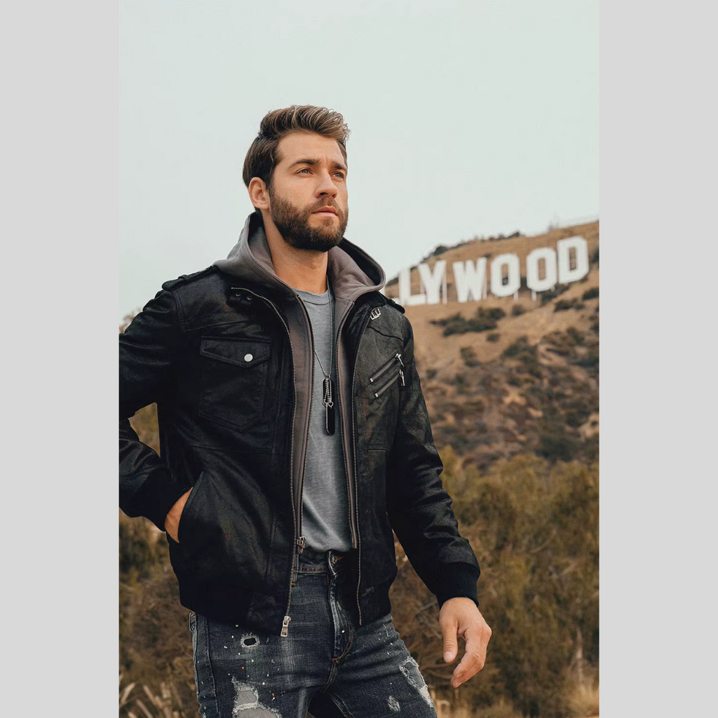 FLAVOR HOLLYWOOD™ | LEATHER JACKET WITH REMOVABLE HOOD