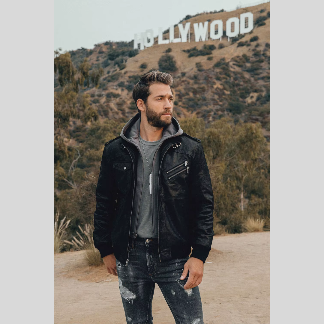 FLAVOR HOLLYWOOD™ | LEATHER JACKET WITH REMOVABLE HOOD