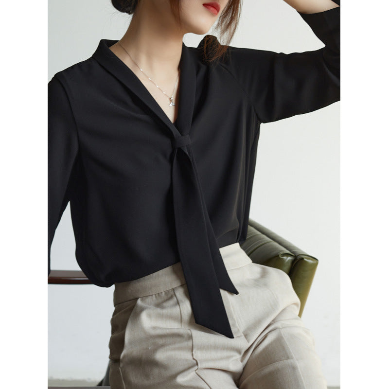 QUINN I LONGSLEEVE BOW-TIE BLOUSE
