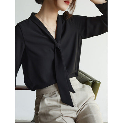 QUINN I LONGSLEEVE BOW-TIE BLOUSE