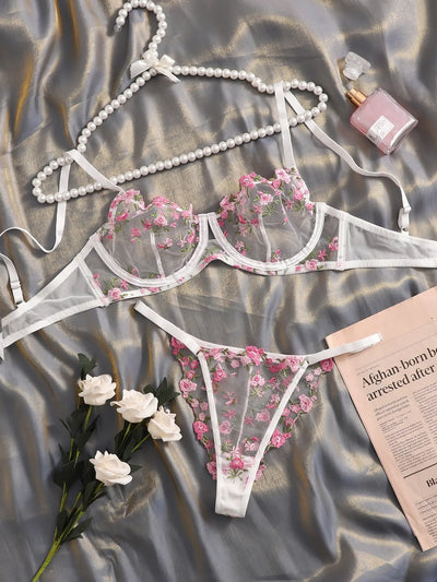 Jannette - Attractive Floral Two Piece Lingerie