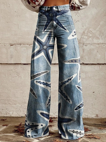 Claire - High-Waisted Flared Wide-Leg Denim Pants