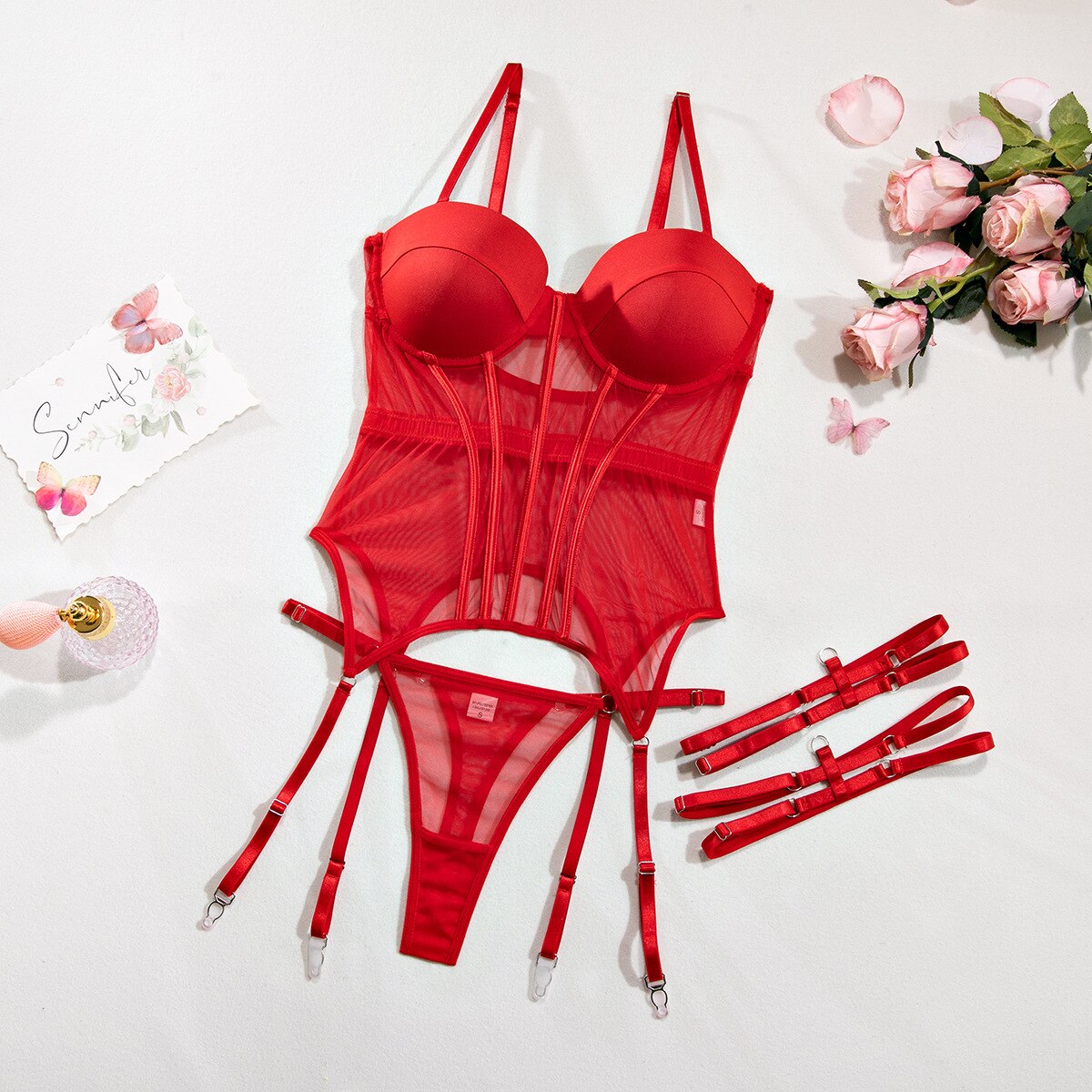 Jayda - Chic Sheer Mesh Panels Lingerie