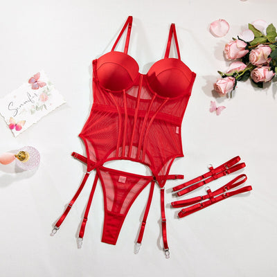Lilibeth - Seductive Mesh Three Piece Lingerie