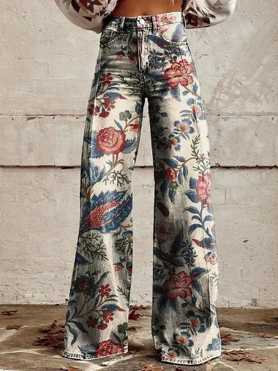 Aurora - Floral Printed Wide-Leg High-Waisted Pants