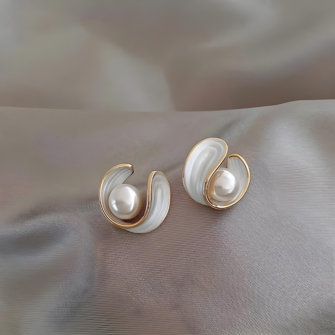 Luxury White Opal Earrings with Pearls Gold