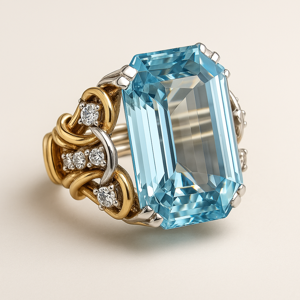 VINTAGE BLUE ZIRCONIA LAYERED GOLD RING