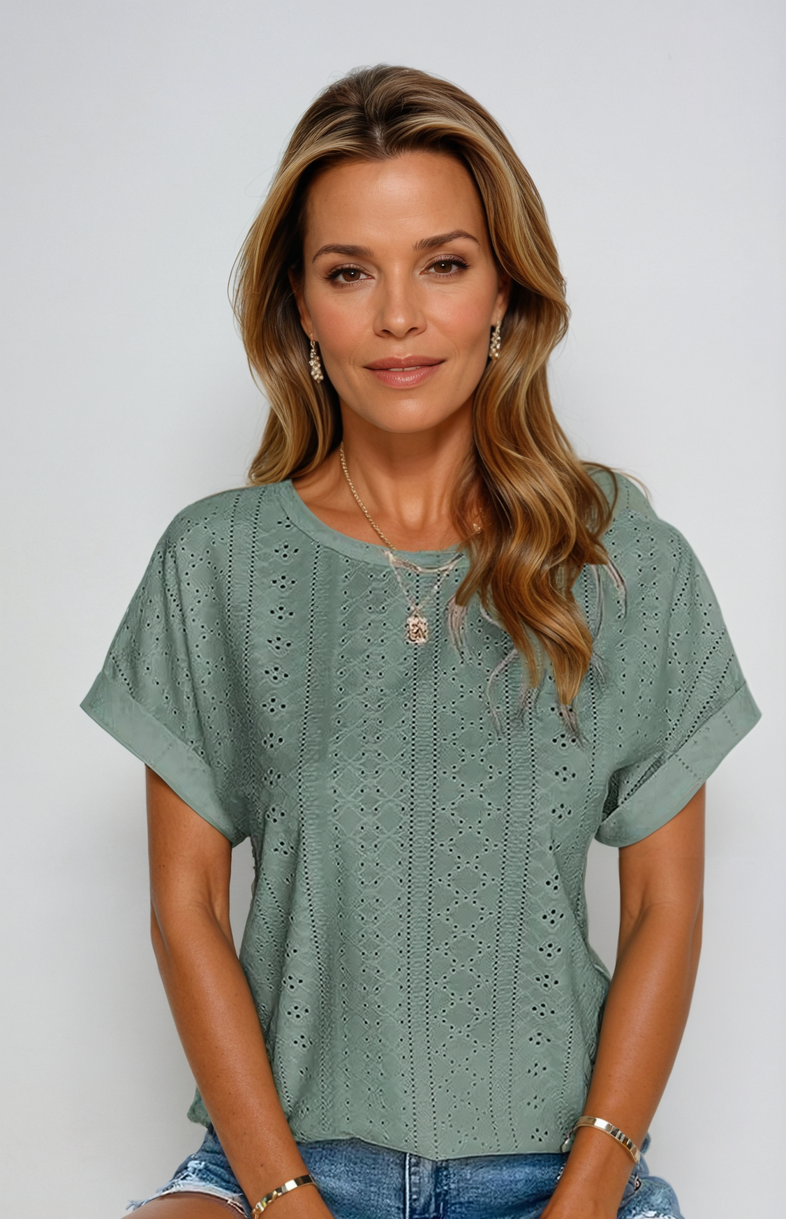 Yelena Casual Elegant Eyelet Top