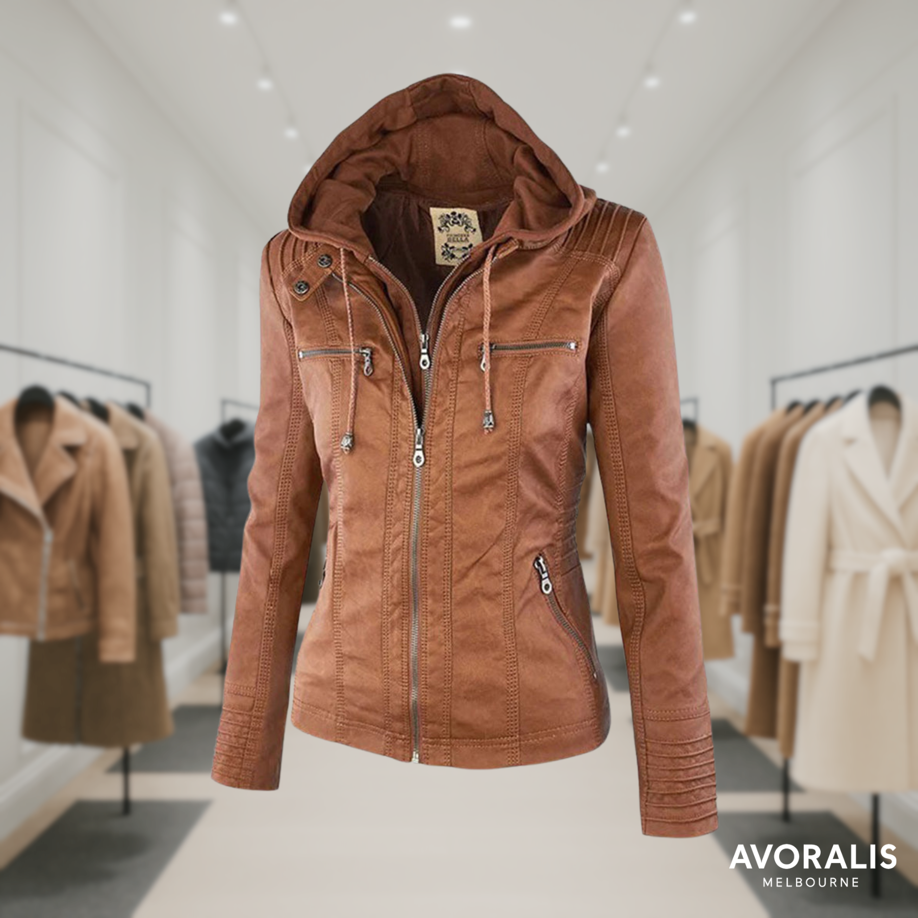 Olivia™ | Waterproof Women's Leather Jacket with Hood