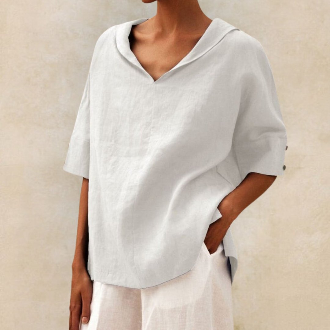 ARLETTE I CLASSIC V-NECK LINEN BLOUSE
