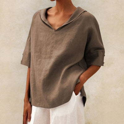 ARLETTE I CLASSIC V-NECK LINEN BLOUSE