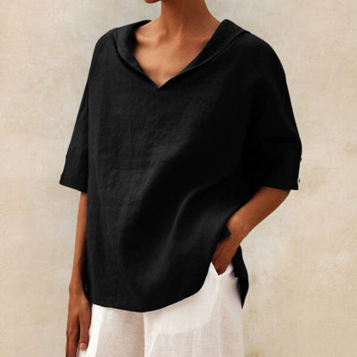 ARLETTE I CLASSIC V-NECK LINEN BLOUSE