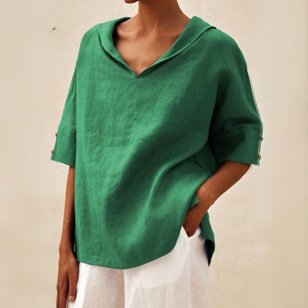 ARLETTE I CLASSIC V-NECK LINEN BLOUSE