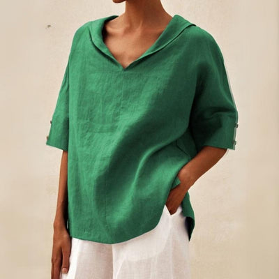 ARLETTE I CLASSIC V-NECK LINEN BLOUSE