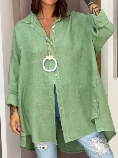 FRAU |  LONG SLEEVE BUTTON DOWN SHIRT WITH TUMMY COVERAGE