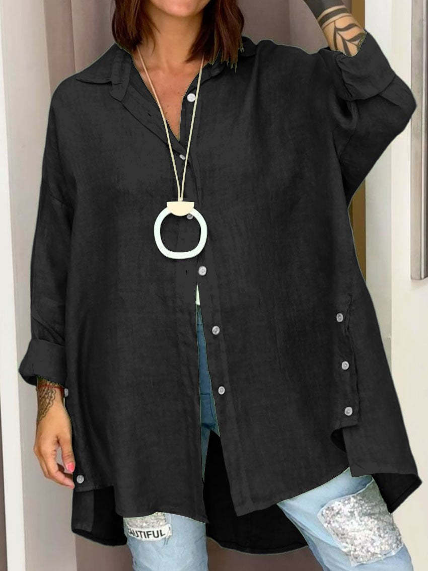 FRAU |  LONG SLEEVE BUTTON DOWN SHIRT WITH TUMMY COVERAGE
