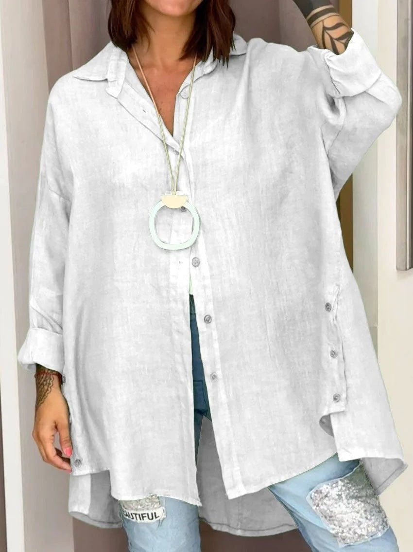 FRAU |  LONG SLEEVE BUTTON DOWN SHIRT WITH TUMMY COVERAGE